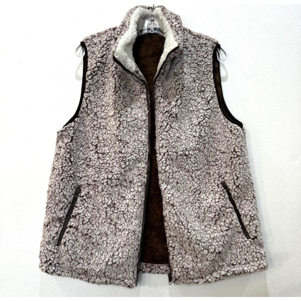 NWOT Zesica Size XL Brown Ivory Fleece Fuzzy Zip with Pockets Vest